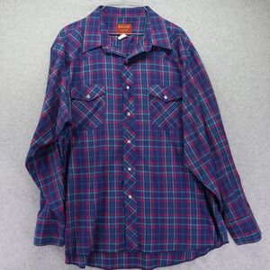 Rustler Shirt Mens 2XL XXL X-Long Tails Western Pearl Snap Plaid Long Sleeve